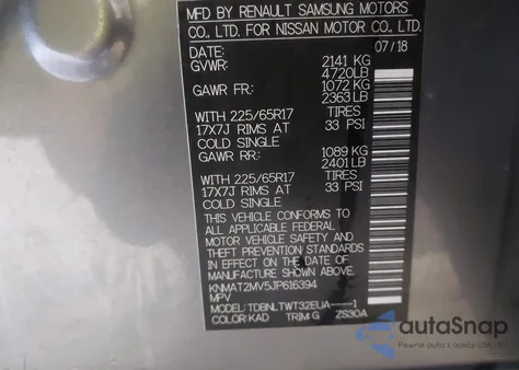 2018 Nissan Rogue Sv from USA, damaged, VIN KNMAT2MV5JP616394